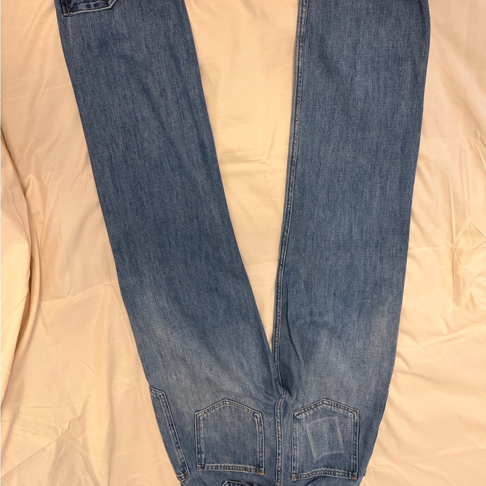 Embroidered Blue Straight-Leg Jeans with Orange Floral Detail - Picture 2 of 2